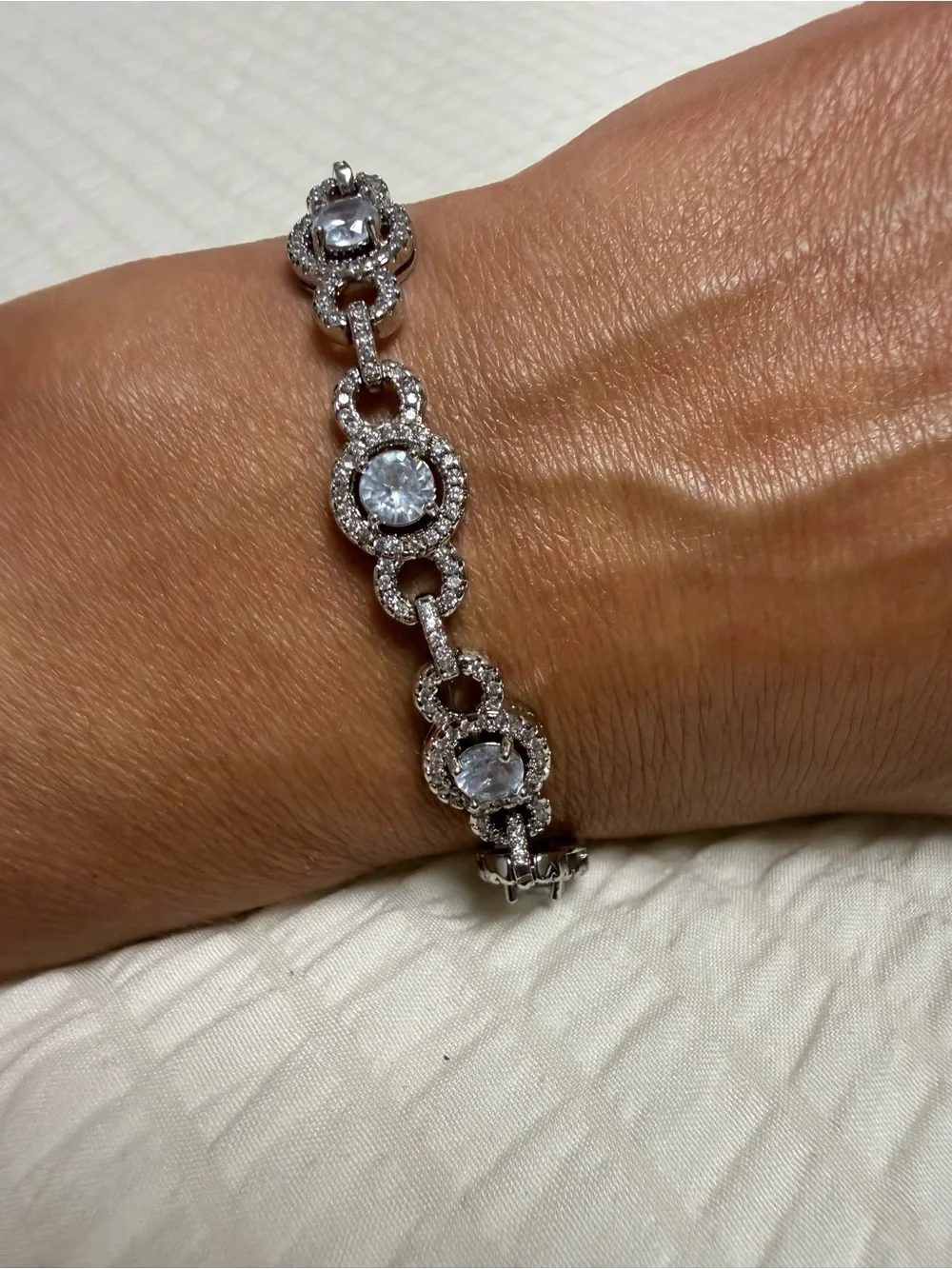 Silver-Tone Crystal Link Bracelet - Sparkling Clear Stones
